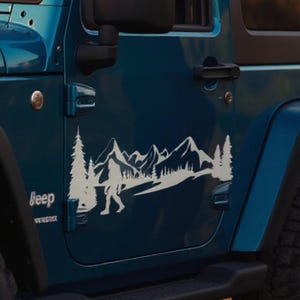 Bigfoot in forest car vinyl decal sticker, mountain Bigfoot sticker, bigfoot decal, bigfoot sticker, holographic bigfoot car decal