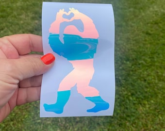 Bigfoot  heart hands holographic opal vinyl decal sticker for car, Bigfoot car decal, Bigfoot car sticker, Bigfoot holographic sticker