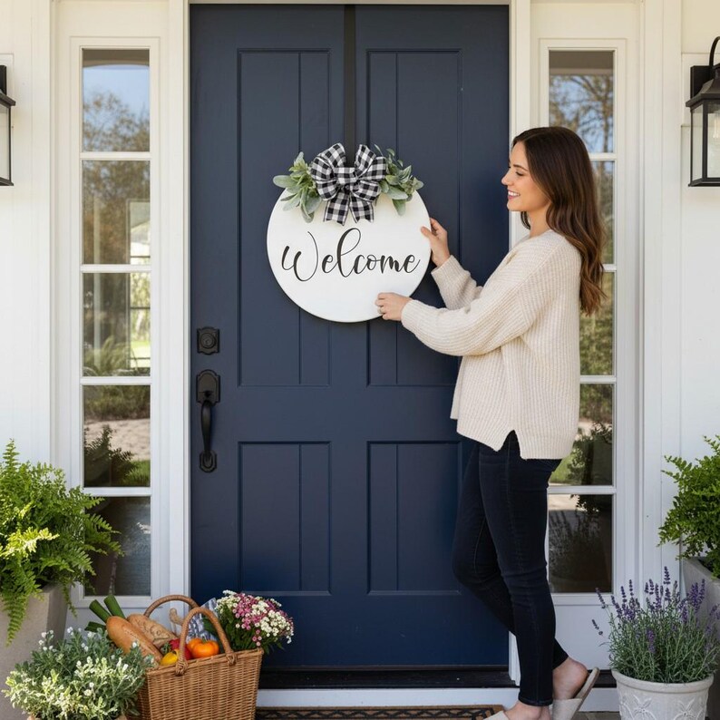 Welcome Vinyl Decal for DIY Sign Projects – Perfect for Wood Rounds, Front Doors & Handmade Gifts – Multiple Sizes and Colors image 3