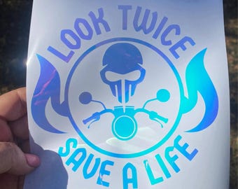 Look Twice Save a Life Decal – Motorcycle and Car Safety Sticker, Awareness Decal for Vehicles, Look Twice Save a Life for Cars & Helmets