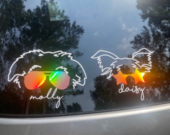 Dog Ears vinyl decal with holographic sunglasses, Dog Ear Outline, Custom Dog Sticker, Dog Ears, Dog Mom decal, holographic car decal,