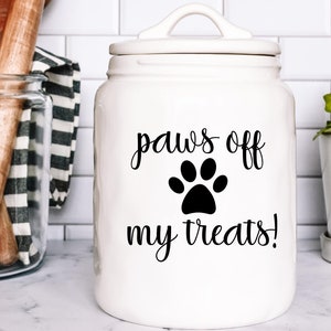 Paws off my treats decal, decal for treat jar, personalized treat jar decal, sticker for dog treat jar, custom dog name decal