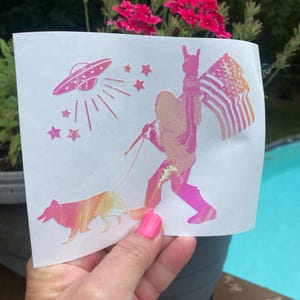 Bigfoot dachshund UFO flag vinyl decal, Bigfoot, Bigfoot decal, Bigfoot sticker, Bigfoot Alien, Bigfoot flag, Bigfoot UFO, car decal