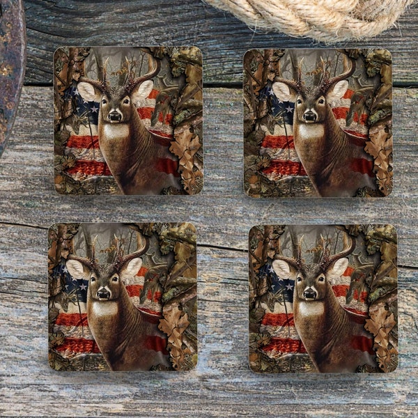 Deer hunter coasters, deer coasters, gift for hunter, Father's day gift, cup coasters for deer hunter, coasters for Dad