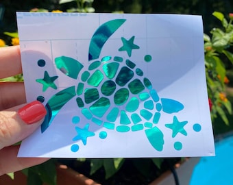 Holographic Sea Turtle Decal – Car Sticker, Gift for Turtle Lovers, Ocean Animal Vinyl, Cute Beachy car accessory decal sticker