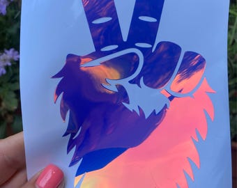 Hand Wave Side Mirror Holographic Bigfoot Peace Sign Decal - Bigfoot side mirror decal for off-road vehicle
