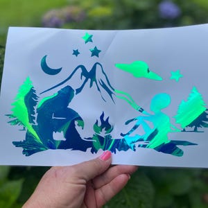 Bigfoot Alien sticker decal for car or truck, Bigfoot, Bigfoot gift, holographic car sticker, Alien Bigfoot decal, Bigfoot lover gift