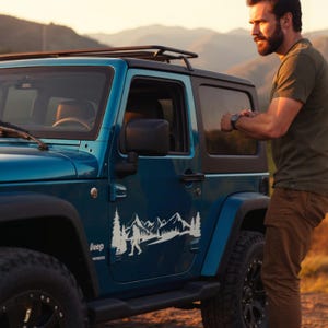 Bigfoot in forest car vinyl decal sticker, mountain Bigfoot sticker, bigfoot decal, bigfoot sticker, holographic bigfoot car decal