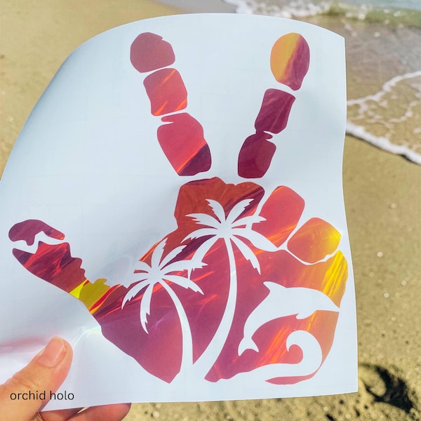 Tropical Wave Hand Decal • Palm Trees Dolphin Sticker • Beach Off-road vehicle Side Mirror  Window Vinyl Decal