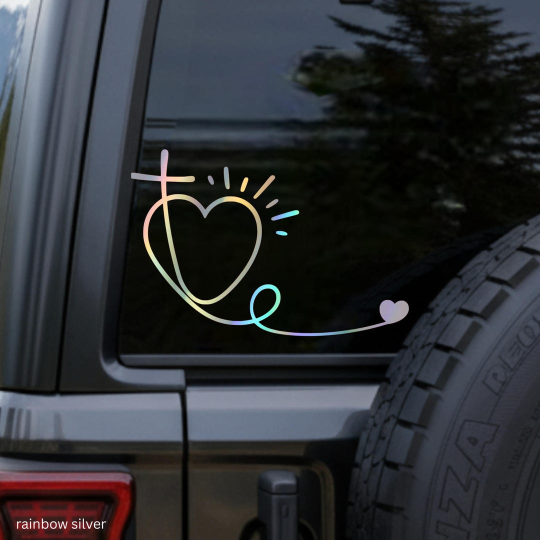 Faith Cross & Heart Vinyl Decal – Christian Car Sticker With Radiant ...