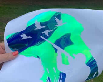 Sticker vinyle chasse canard, sticker chien oiseau, sticker chien oiseau, sticker chasse holographique, sticker canard, sticker chien chasse au canard