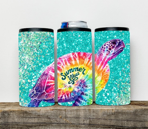 Sea Turtle Metal Skinny Can Cooler Koozie Beach Slim Can 