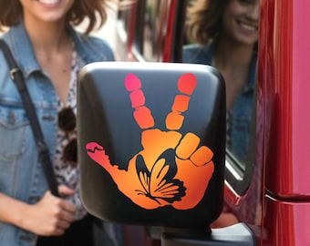 Peace Sign Butterfly Decal: Off Road Wave Vinyl Sticker, Holographic Opal Colors, Dide Mirror decal