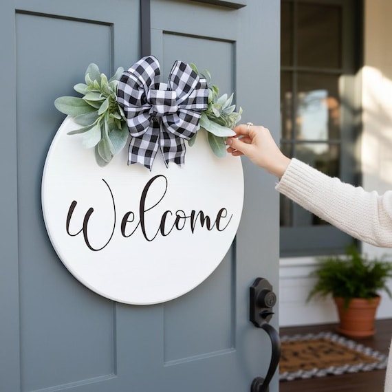 Welcome Vinyl Decal for DIY Sign Projects – Perfect for Wood Rounds, Front Doors & Handmade Gifts – Multiple Sizes and Colors