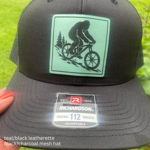 Bigfoot Mountain Bike Hat – Featuring a Sasquatch MTB Patch and a Laser-Engraved Leatherette Trucker Design
