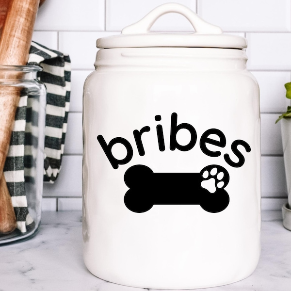 Treat jar decal, treat jar sticker, bribes treat jar decal, bribes treat jar sticker, vinyl decal for dog treat jar, dog treat jar sticker