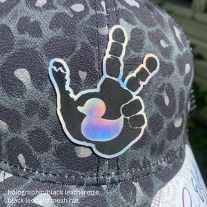 Duck Peace Sign Trucker Hat • Laser Engraved Leatherette Patch Snapback