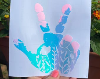 Décalcomanie à la main fleurs sauvages • Sticker vague de paix bohème • Vinyle holographique pour fenêtre pour le tout-terrain