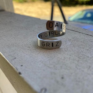 Custom wrapped stamp ring, kids name, animal names, personalized to you!