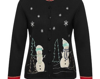 Star Blue Originals Studio Snowman Christmas Cardigan Womens L granny  vintage