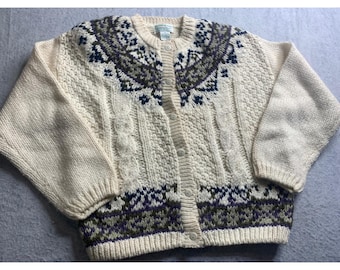 Jamie Scott Knitted By Hand Cream Fair Isle Cardigan Sweater Medium vintage