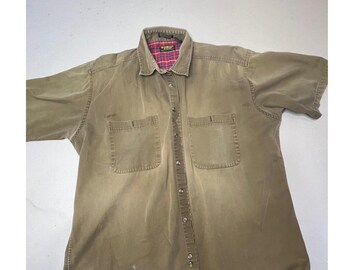 Vintage OshKosh Bgosh Mens XL Sanded Cotton Twill Work Shirt Faded tan distress