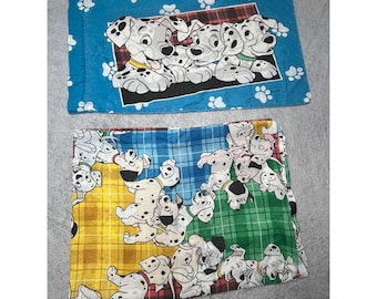 Sábana plana y funda de almohada individuales de franela vintage de Disney, modelo 101 Dálmatas (pieza rara).