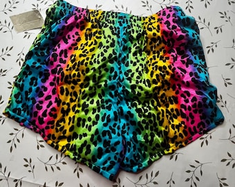 Vintage Rainbow Leopard Print  Athletic Shorts Kids M(8) Neon 80s 90s Lisa frank