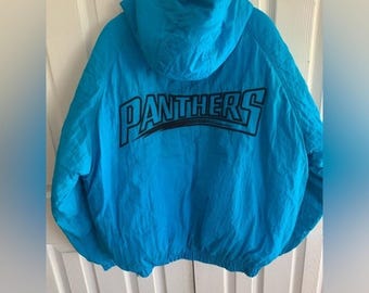 Men's L. Official Fan Sportswear NFL Carolina Panthers Blue Puffer Coat 90s Y2K