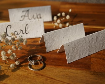 Handmade Plantable Seeded Paper Place Cards / Wedding / Party / Name Cards / Eco Friendly / Plantable / Folded Tent