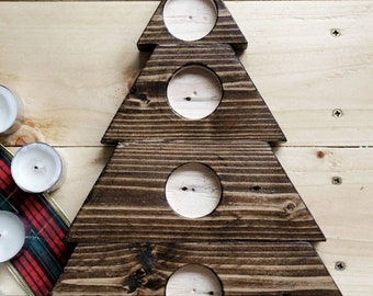 Handmade Christmas Tree Candle Holder Reclaimed Wood / Festive Table Decoration / Christmas Decoration