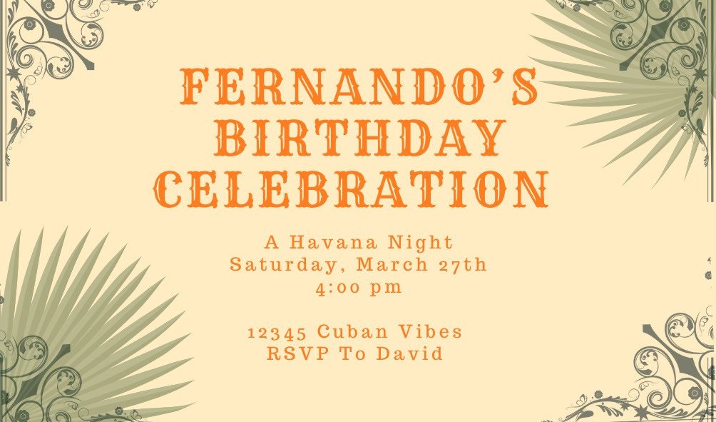 Havana night birthday invitation Havana nights invitationcustom invite digital download Cuban Havana Tropical birthday