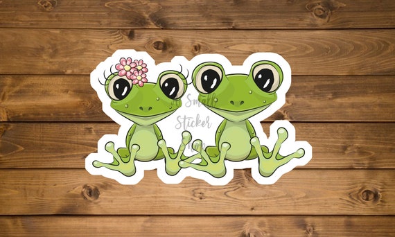 Frog couple sticker, custom vinyl sticker, small wall sticker, cute frog  decal, laptop sticker, clear sticker for water bottle - .de