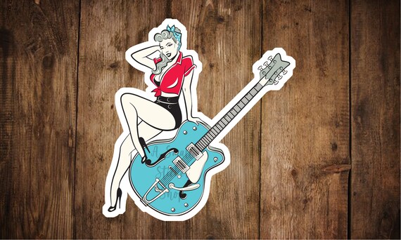 Rockabilly Pin up Girl Sticker on Guitar, Custom Vinyl Sticker, Clear  Laptop Sticker, Waterproof Sticker for Water Bottles - Etsy