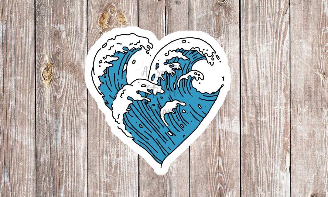 Heart Wave Sticker Waterproof Vinyl Sticker Catching Waves - Etsy