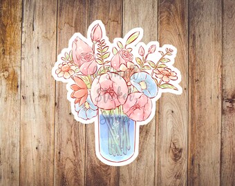Flower vase sticker, kawaii flower, Kawaii Japanese sticker, Watercolor Flower sticker, cute flower sticker, waterproof laptop sticker