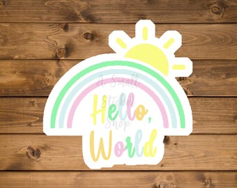 Hello World sticker, Welcome new baby, Baby Announcement, baby shower decal, small wall sticker, waterproof vinyl sticker, clear stickers