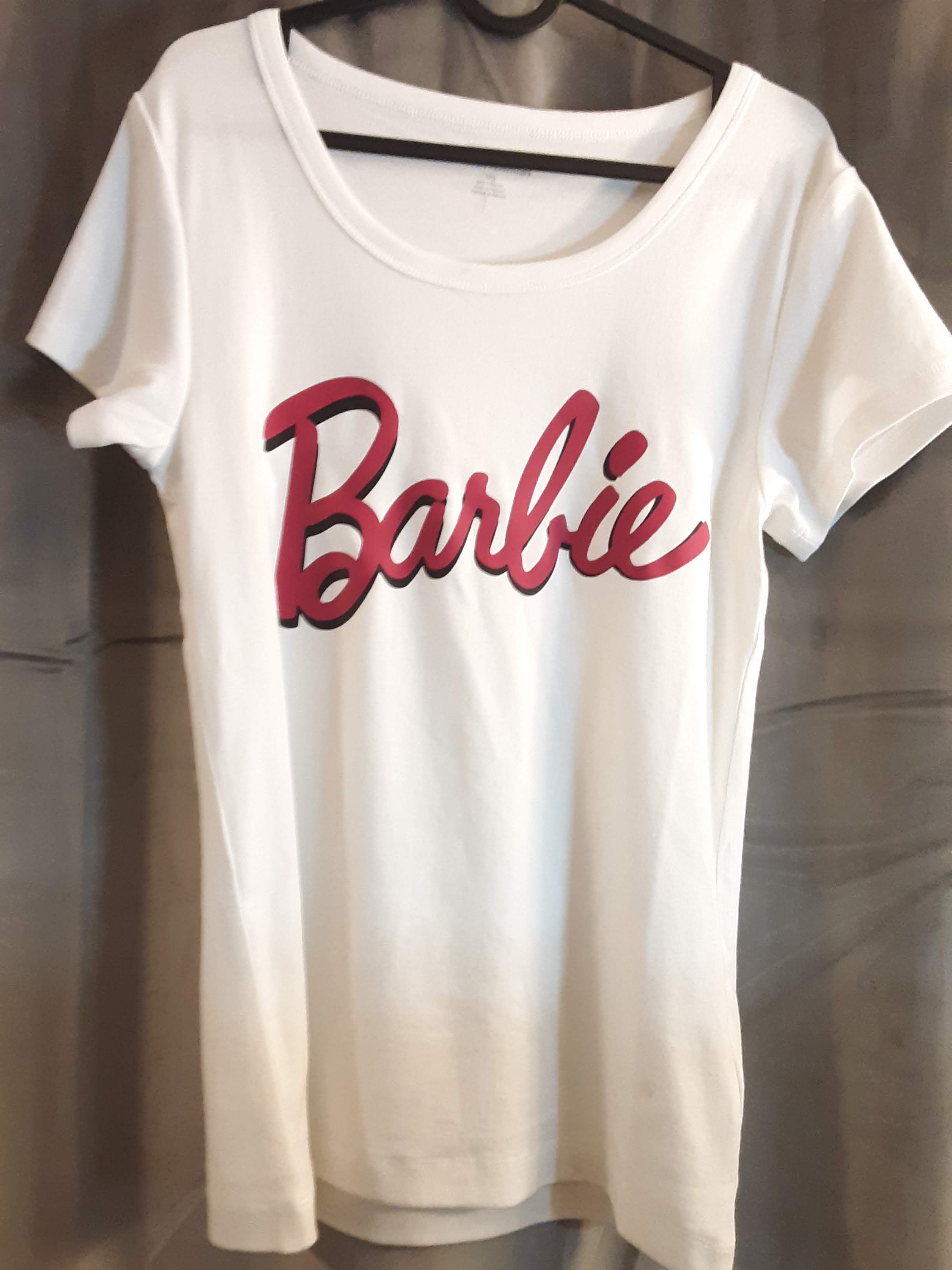 Hello My Name Is Barbie, Pink Iron on Vinyl for White Shirts Only 4x4
