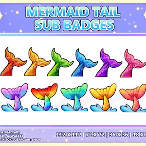 Fantasy Mermaid Tail Twitch Sub Badges / Bit Badges / Emotes with Rainbow Color Variations Twitch YouTube Discord