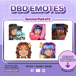 Dead By Daylight DBD Survivor Emote Pack mit 5 Mikaela Reid, Bunny Feng Min, Claudette Morel, Meg Thomas, Nea Karlsson Discord Twitch