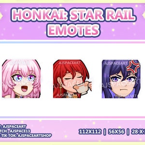 Honkai Star Rail Pack of Emotes featuring Himeko March 7th and Seele Hoyoverse Emotes for Discord Twitch Youtube