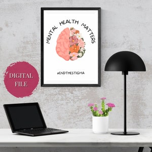 Mental Health Printable End The Stigma, Psychology Art Print, Gift For Counselor, Therapist Gift, Psychologist Gift, Mental Health Poster