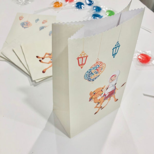 Ramadan Favor Paper Bags for kids 5 Pack, Iftar Party Bag, Ramadan Decor, Eid Mubarak Party Favors, Goodie Bags for Kids