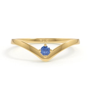 14k Sapphire Chevron Ring | Sapphire Chevron Solitaire Ring | Blue Sapphire V Ring | September Birthstone Ring | Sapphire Wishbone Ring