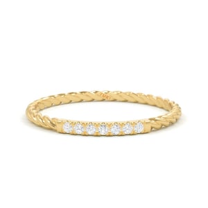 14k Diamond Rope Ring | Stacking Ring | Gold Twist Ring | Minimalist Diamond Ring | Dainty Ring | Diamond Twisted Ring