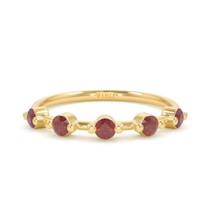 14k Red Garnet Floating Eternity Band | 5 Stone Garnet Ring | Garnet Stacking Ring | Garnet Anniversary Ring | January Birthstone