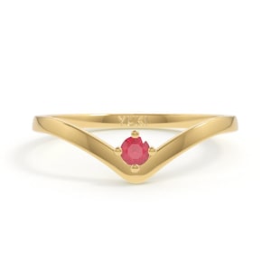 14k Ruby Chevron Ring | Ruby Solitaire Ring | Chevron Ruby Ring | Ruby V Ring | Red Ruby Wishbone Ring | July Birthstone Ring