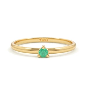14k Emerald Solitaire Ring | Dainty Emerald Ring | Minimalist Engagement Ring | Emerald Stacking Ring | Natural Emerald Ring | 14k Gold Band