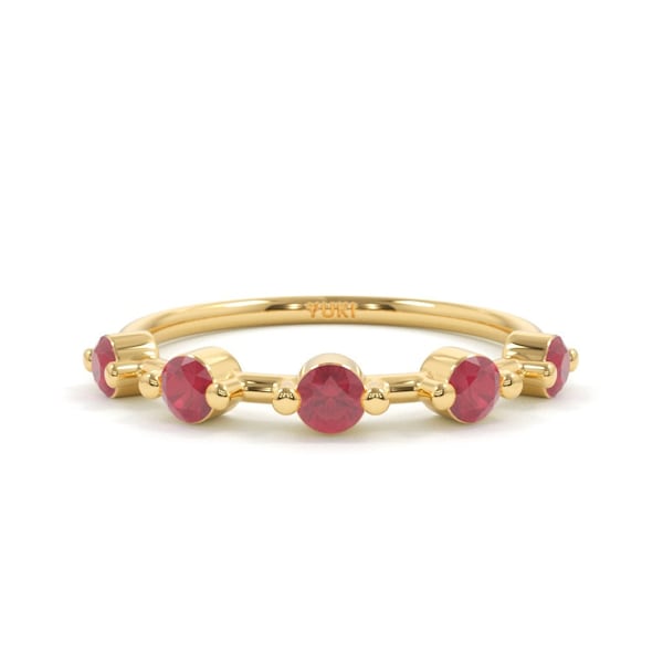 14k Ruby Floating Eternity Band | 5 Stone Ruby Ring | Dainty Stacking Ring | Ruby Wedding Ring | Ruby Ring | July Birthstone