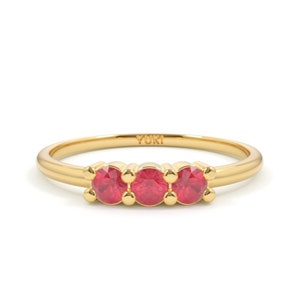 14k 3 Stone Ruby Ring | Dainty Ruby Ring | Ruby Stacking Ring | Ruby Gold Ring | Three Stone Ring | Ruby Ring | July Birthstone